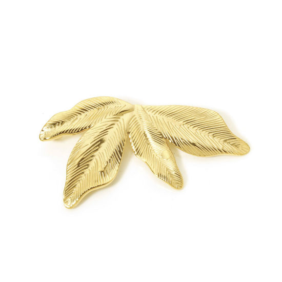 Imagen de 1 Unidad Recubrimiento al Vacío PVD Ecológico 304 Acero Inoxidable Colección Flora Colgantes Hoja 18K Oro Real Chapado 5.8cm x 3.3cm