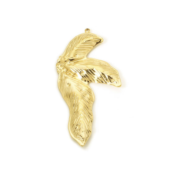 Imagen de 1 Unidad Recubrimiento al Vacío PVD Ecológico 304 Acero Inoxidable Colección Flora Colgantes Hoja 18K Oro Real Chapado 5.4cm x 2.6cm