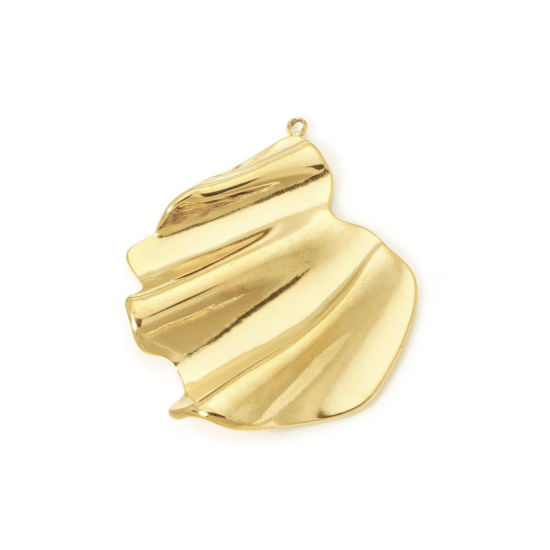 Imagen de 1 Unidad Recubrimiento al Vacío PVD Ecológico 304 Acero Inoxidable Colección Flora Colgantes Hoja 18K Oro Real Chapado 3.7cm x 3cm