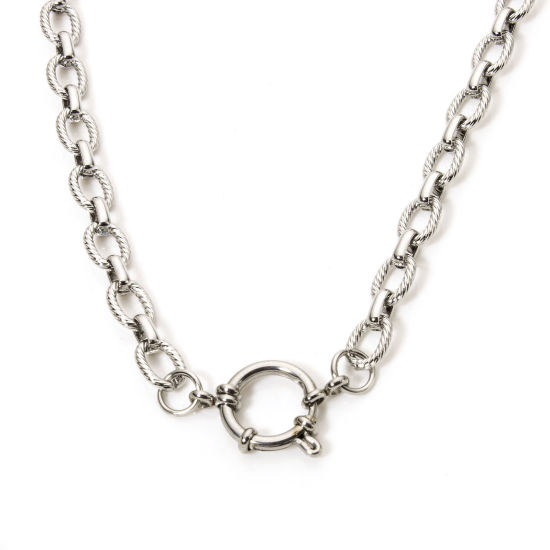 Image de 1 Pièce Colliers Chaîne Maille Figaro 1/1 en 304 Acier Inoxydable Argent Mat Avec Fermoir à Ressort 39.5cm long