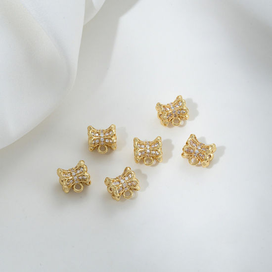 Imagen de 2 Unidades Respetuoso del Medio Ambiente Latón Cuentas de Fianza con Lazo para Accesorios de Fabricación de Joyas de Bricolaje Barril 14K Oro Real Chapado Micro Pave Claro Circón Artificial 8mm x 7mm