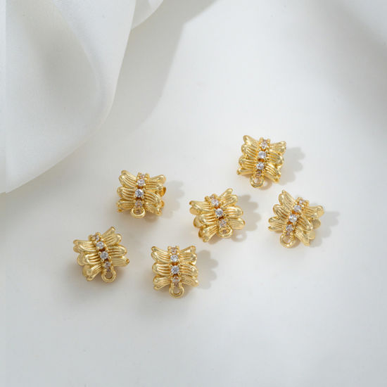 Imagen de 2 Unidades Respetuoso del Medio Ambiente Latón Cuentas de Fianza con Lazo para Accesorios de Fabricación de Joyas de Bricolaje Barril 14K Oro Real Chapado Micro Pave Claro Circón Artificial 8.5mm x 8mm
