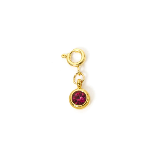 Bild von 1 Stück 304 Edelstahl Monatsstein Charms Anhängerträger für Vintage Armband 18K Vergoldet Rund Februar Mit Federringverschluss Amethyst Strass 20mm x 6.5mm