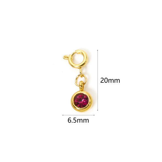 Bild von 1 Stück 304 Edelstahl Monatsstein Charms Anhängerträger für Vintage Armband 18K Vergoldet Rund Februar Mit Federringverschluss Amethyst Strass 20mm x 6.5mm