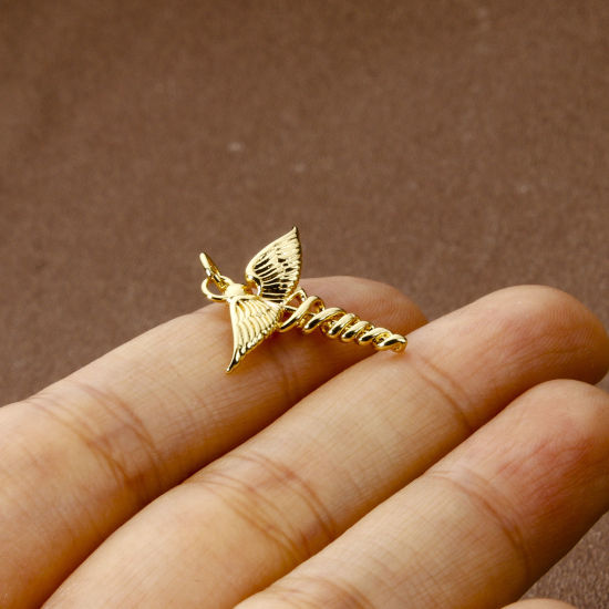 Imagen de 2 Unidades Respetuoso del Medio Ambiente Latón Médico Colgantes 18K Oro Real Chapado Alerta Médica ID Caduceo Hueco 23mm x 19.5mm