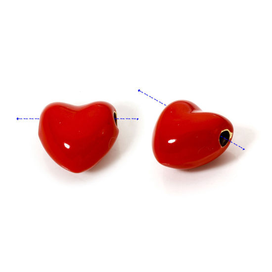Bild von 1 Stück Umweltfreundlich Messing Valentinstag Charms 18K Echtgold plattiert Rot Herz Emaille 15mm x 14mm