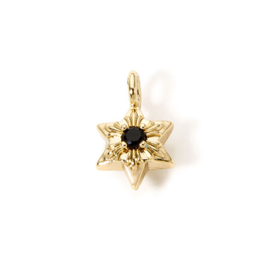 Picture of 2 PCs Eco-friendly Brass Religious Charms 18K Real Gold Plated Star Of David Hexagram Black Rhinestone 14mm x 9mm