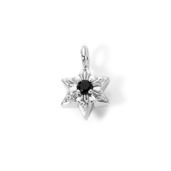 Picture of 2 PCs Eco-friendly Brass Religious Charms Real Platinum Plated Star Of David Hexagram Black Rhinestone 14mm x 9mm