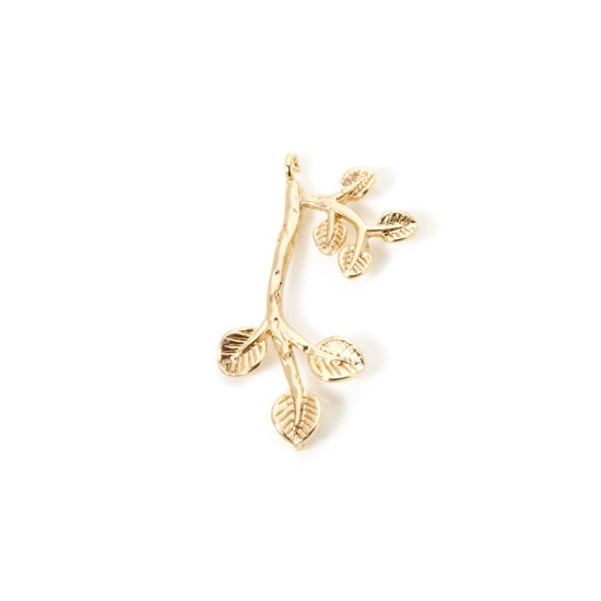 Picture of 2 PCs Eco-friendly Brass Chandelier Connectors Leaf 18K Real Gold Plated 26mm x 16mm