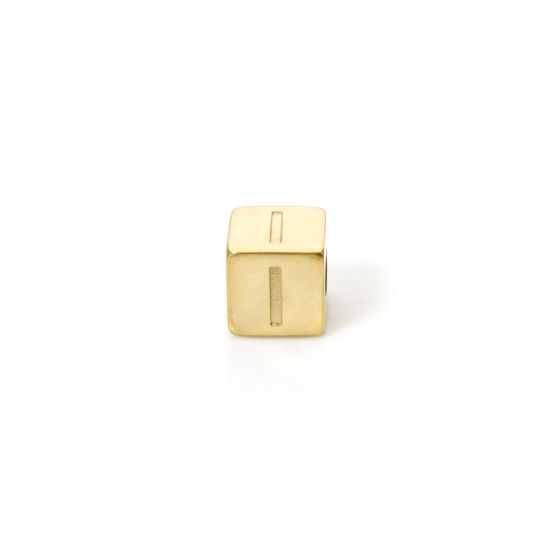 Immagine di 2 Pz Placcatura Sottovuoto PVD Ecologica 304 Acciaio Inossidabile Perline per la Creazione di Gioielli con Fai-da-te Placcato Oro 14K Cubo Lettera Maiuscola Lettere " I " 5mm x 5mm, Buco: Circa 2mm