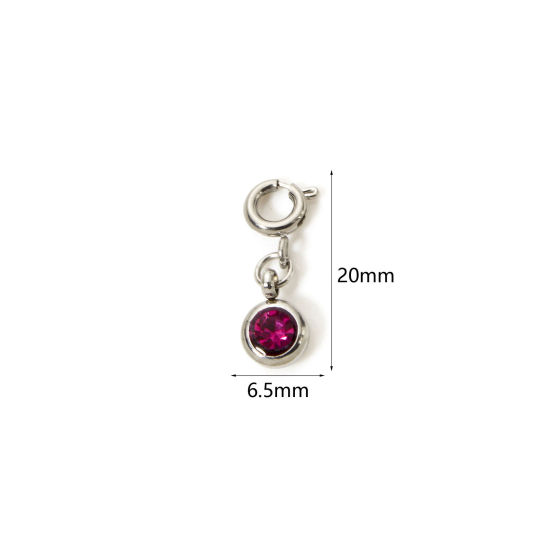 1 個 304ステンレス鋼 誕生石 チャーム 円形 シルバートーン 二月 アメジスト ラインストーン 20mm x 6.5mm、 の画像