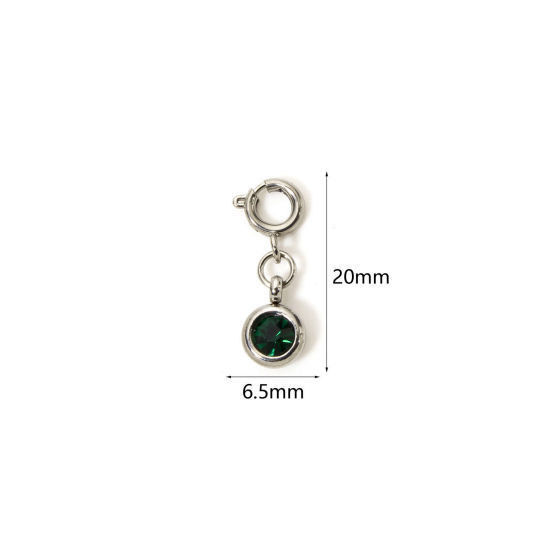 1 個 304ステンレス鋼 誕生石 チャーム 円形 シルバートーン 五月 エメラルド ラインストーン 20mm x 6.5mm、 の画像