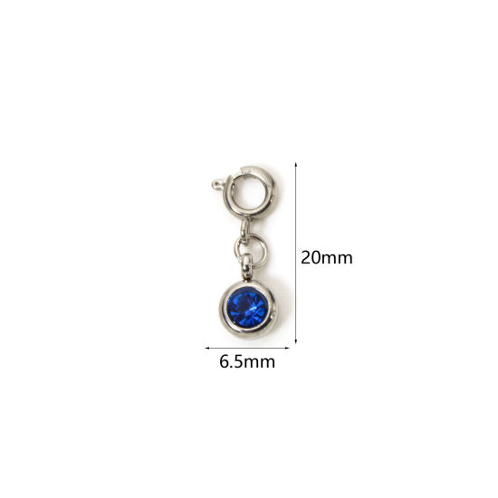 1 個 304ステンレス鋼 誕生石 チャーム 円形 シルバートーン 九月 サファイア・ブルー ラインストーン 20mm x 6.5mm、 の画像