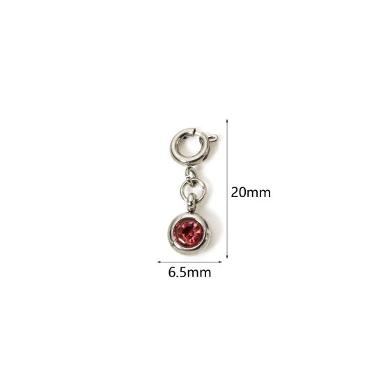 1 個 304ステンレス鋼 誕生石 チャーム 円形 シルバートーン 十月 ピンク ラインストーン 20mm x 6.5mm、 の画像