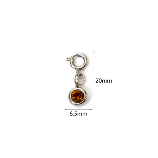 1 個 304ステンレス鋼 誕生石 チャーム 円形 シルバートーン 十一月 シャンパン色 ラインストーン 20mm x 6.5mm、 の画像
