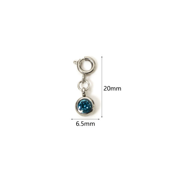 1 個 304ステンレス鋼 誕生石 チャーム 円形 シルバートーン 十二月 ターコイズ色 ラインストーン 20mm x 6.5mm、 の画像