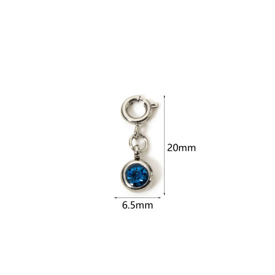 1 個 304ステンレス鋼 チャーム 円形 シルバートーン 緑青 ラインストーン 20mm x 6.5mm、 の画像