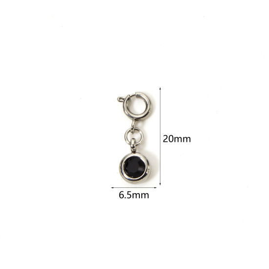 1 個 304ステンレス鋼 チャーム 円形 シルバートーン ブラック ラインストーン 20mm x 6.5mm、 の画像