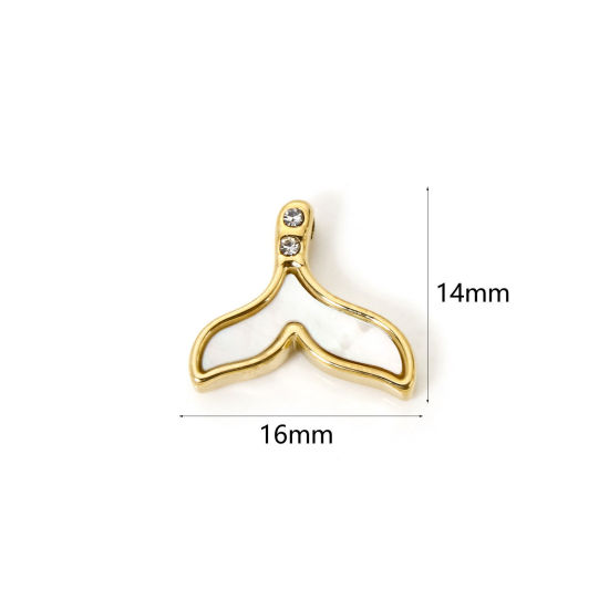 Picture of 1 Piece Eco-friendly PVD Vacuum Plating 304 Stainless Steel & Natural Shell Ocean Jewelry Charms 14K Real Gold Plated Fishtail 16mm x 14mm