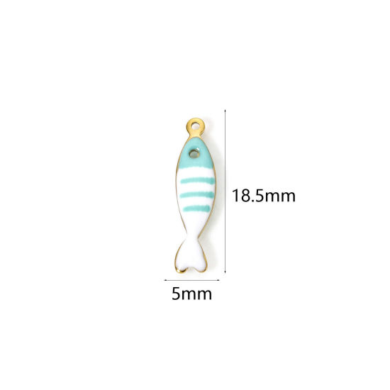 Picture of 5 PCs Eco-friendly PVD Vacuum Plating 304 Stainless Steel Ocean Jewelry Charms 18K Real Gold Plated At Random Color Fish Animal Stripe Enamel 18.5mm x 5mm