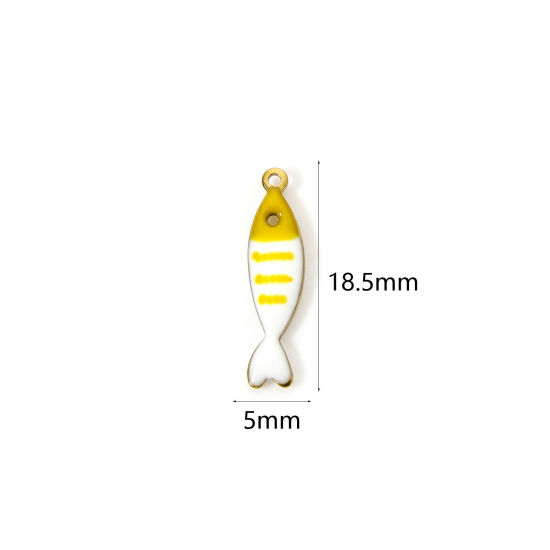 Picture of 5 PCs Eco-friendly PVD Vacuum Plating 304 Stainless Steel Ocean Jewelry Charms 18K Real Gold Plated At Random Color Fish Animal Stripe Enamel 18.5mm x 5mm