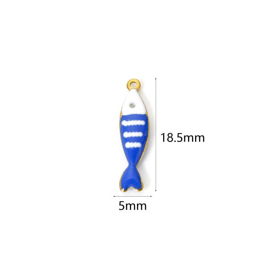 Picture of 5 PCs Eco-friendly PVD Vacuum Plating 304 Stainless Steel Ocean Jewelry Charms 18K Real Gold Plated At Random Color Fish Animal Stripe Enamel 18.5mm x 5mm