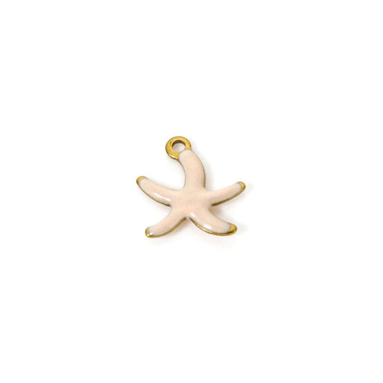 Image de 5 Pcs Breloques en 304 Acier Inoxydable Revêtement sous Vide PVD Respectueux de l'Environnement Bijoux d'Océan Etoile de Mer Plaqué Or Véritable 18K Rose Émail 10.5mm x 10mm
