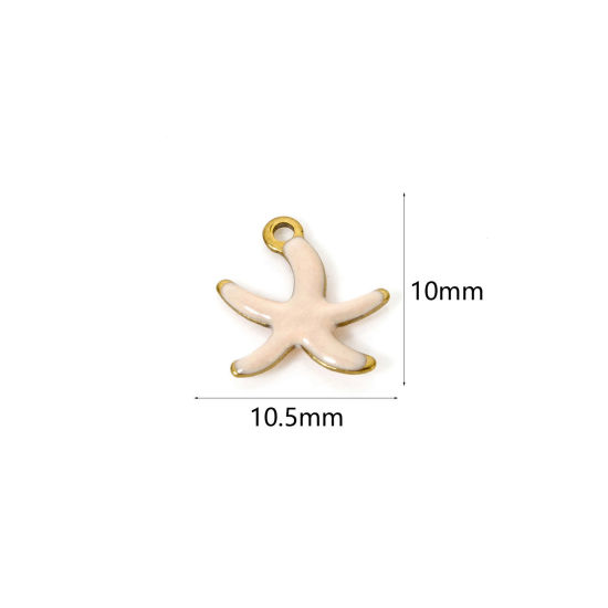 Image de 5 Pcs Breloques en 304 Acier Inoxydable Revêtement sous Vide PVD Respectueux de l'Environnement Bijoux d'Océan Etoile de Mer Plaqué Or Véritable 18K Rose Émail 10.5mm x 10mm