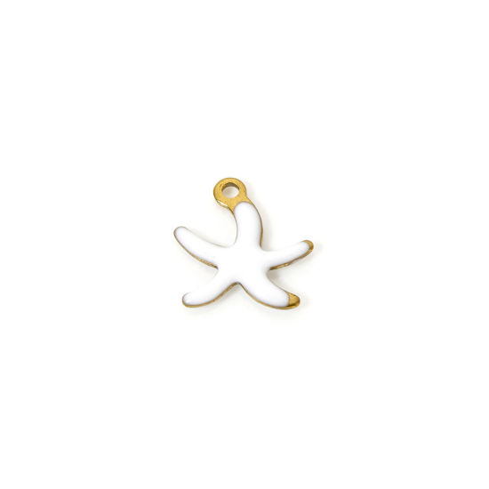 Image de 5 Pcs Breloques en 304 Acier Inoxydable Revêtement sous Vide PVD Respectueux de l'Environnement Bijoux d'Océan Etoile de Mer Plaqué Or Véritable 18K Blanc Émail 10.5mm x 10mm