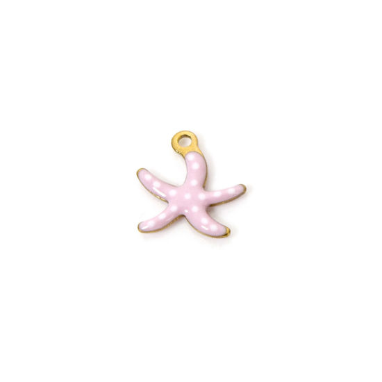 Image de 5 Pcs Breloques en 304 Acier Inoxydable Revêtement sous Vide PVD Respectueux de l'Environnement Bijoux d'Océan Etoile de Mer Plaqué Or Véritable 18K Rose Émail 10.5mm x 10mm