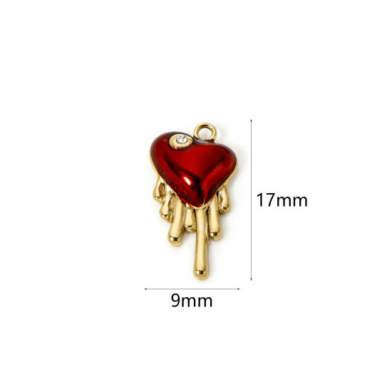 Image de 1 Pièce Breloques en 304 Acier Inoxydable Revêtement sous Vide PVD Respectueux de l'Environnement La Saint Valentin Cœur Plaqué Or Véritable 14K Rouge 17mm x 9mm