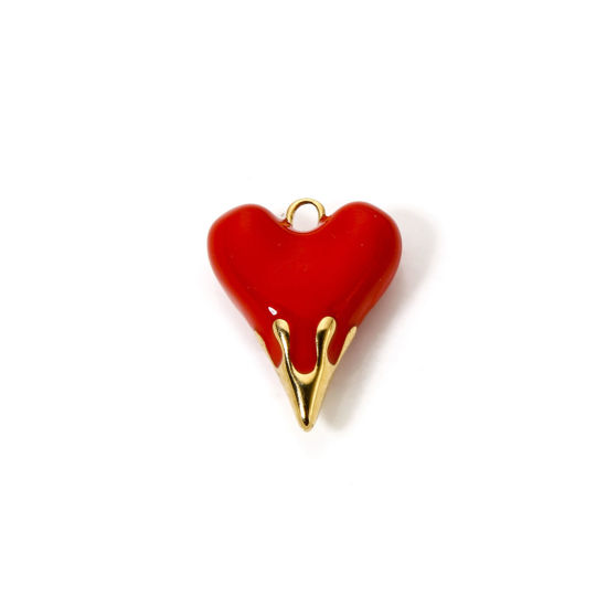 Image de 1 Pièce Breloques en 304 Acier Inoxydable Revêtement sous Vide PVD Respectueux de l'Environnement La Saint Valentin Cœur Plaqué Or Véritable 14K Rouge 24mm x 18.5mm