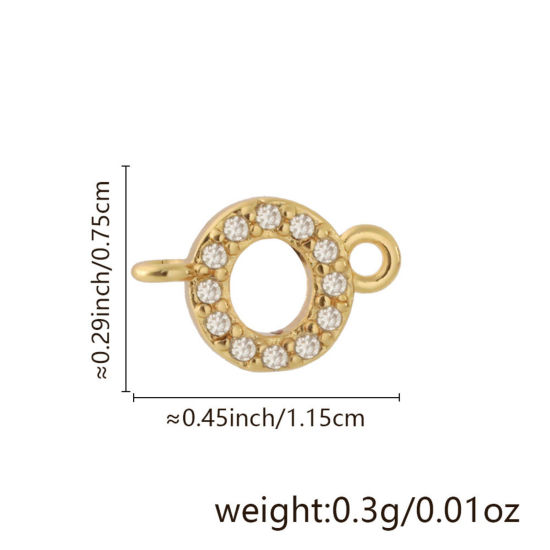 Imagen de 2 Unidades Latón Micro Pave Conectores Dijes Colgantes Letra Mayúscula Chapado en Oro de 18K Claro Circón Artificial Mensaje " O " 11.5mm x 7.5mm