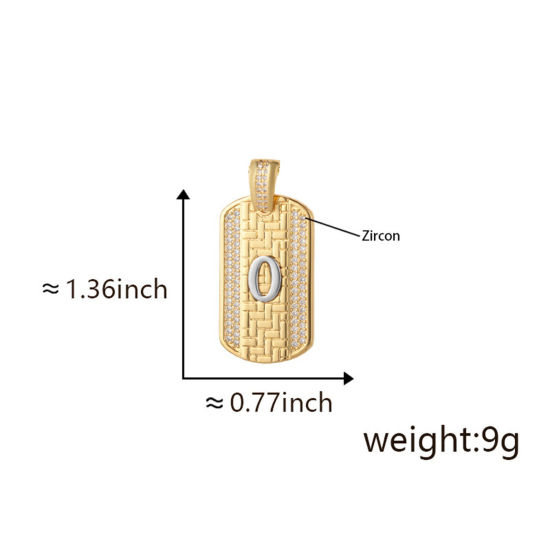 Bild von 1 Piece Brass Micro Pave Pendants 18K Gold Plated & Platinum Plated Two Tone Rectangle Capital Alphabet Initial Letter Message " O " Clear Cubic Zirconia 3.5cm x 2cm