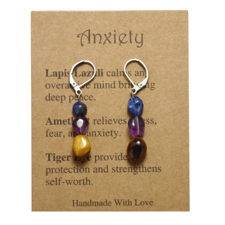 Picture of Dainty Pastoral Style Silver Tone 304 Stainless Steel & Gemstone Irregular Beaded Lever Back Clips Earrings For Women 4.5cm x 0.7cm