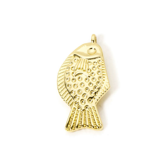 Immagine di 1 Pz Ecologico Ottone Gioielli Oceanici Ciondoli Pendenti 18K Vero Oro Placcato Pesce 46mm x 22mm