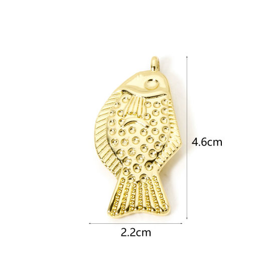Immagine di 1 Pz Ecologico Ottone Gioielli Oceanici Ciondoli Pendenti 18K Vero Oro Placcato Pesce 46mm x 22mm