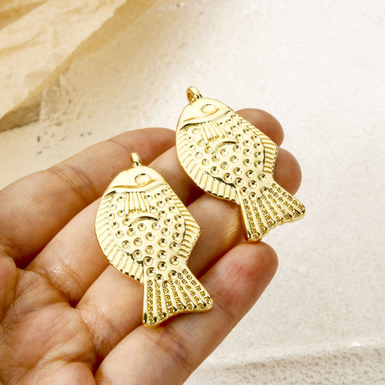 Immagine di 1 Pz Ecologico Ottone Gioielli Oceanici Ciondoli Pendenti 18K Vero Oro Placcato Pesce 46mm x 22mm