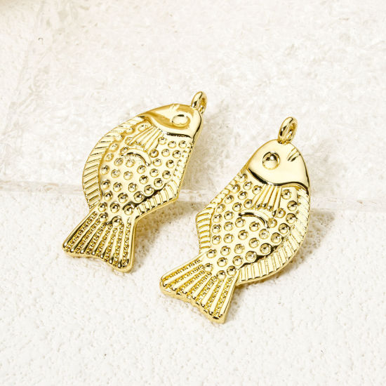 Immagine di 1 Pz Ecologico Ottone Gioielli Oceanici Ciondoli Pendenti 18K Vero Oro Placcato Pesce 46mm x 22mm
