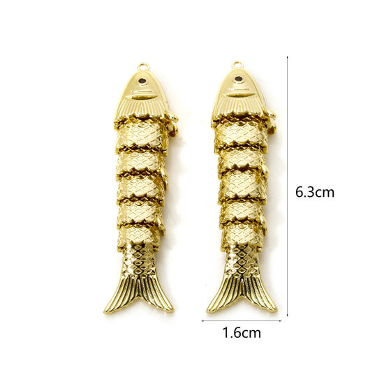 Изображение 1 Piece Eco-friendly Brass Ocean Jewelry Pendants 18K Real Gold Plated Fish Animal Movable 3D 6.3cm x 1.6cm