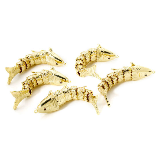 Изображение 1 Piece Eco-friendly Brass Ocean Jewelry Pendants 18K Real Gold Plated Fish Animal Movable 3D 6.3cm x 1.6cm