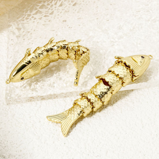 Изображение 1 Piece Eco-friendly Brass Ocean Jewelry Pendants 18K Real Gold Plated Fish Animal Movable 3D 6.3cm x 1.6cm