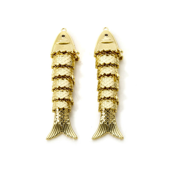 Изображение 1 Piece Eco-friendly Brass Ocean Jewelry Pendants 18K Real Gold Plated Fish Animal Movable 3D 6.3cm x 1.6cm