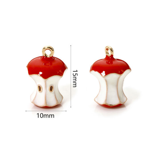 Bild von 2 Stück Messing Charms 18K Vergoldet Weiß & Rot Apfel Obst Emaille 15mm x 10mm