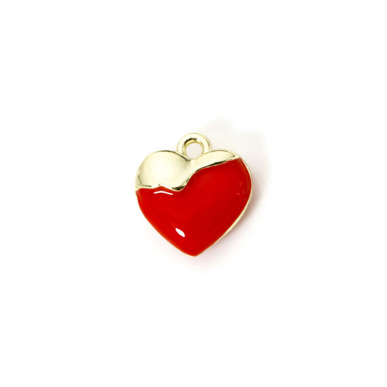 Bild von 2 Stück Messing Valentinstag Charms 18K Vergoldet Rot Herz Emaille 12mm x 11.5mm