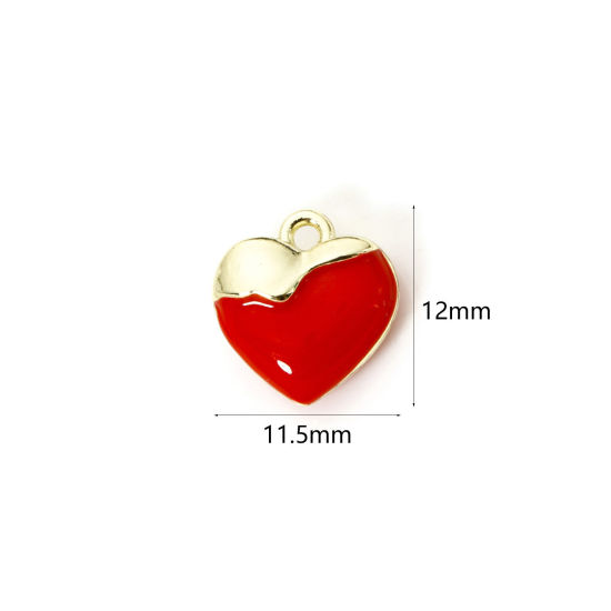 Bild von 2 Stück Messing Valentinstag Charms 18K Vergoldet Rot Herz Emaille 12mm x 11.5mm