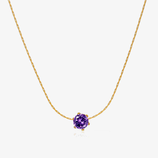 Imagen de 1 Unidad Enchapado al Vacío Ecológico Sencillo & Casual piedra del zodíaco Chapado en Oro de 18K Púrpura 304 Acero Inoxidable y Diamantes de Imitación Cadena Engastada Ronda Febrero Collares Para Mujeres 41.5cm longitud