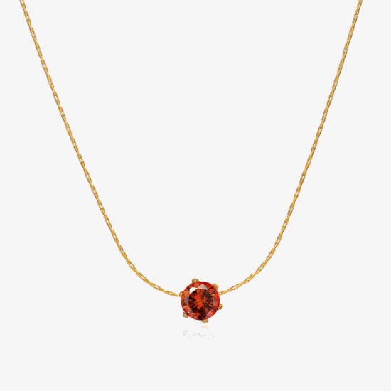 Imagen de 1 Unidad Enchapado al Vacío Ecológico Sencillo & Casual piedra del zodíaco Chapado en Oro de 18K Naranja-rojo 304 Acero Inoxidable y Diamantes de Imitación Cadena Engastada Ronda Julio Collares Para Mujeres 41.5cm longitud