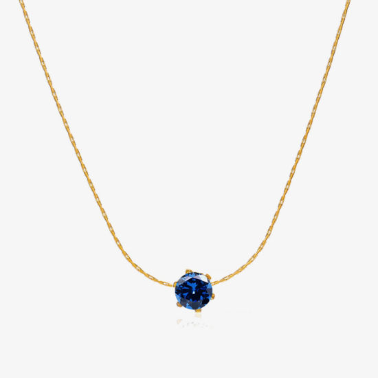 Imagen de 1 Unidad Enchapado al Vacío Ecológico Sencillo & Casual piedra del zodíaco Chapado en Oro de 18K Azul Marino 304 Acero Inoxidable y Diamantes de Imitación Cadena Engastada Ronda Septiembre Collares Para Mujeres 41.5cm longitud