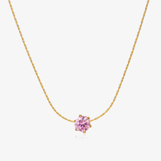 Imagen de 1 Unidad Enchapado al Vacío Ecológico Sencillo & Casual piedra del zodíaco Chapado en Oro de 18K Rosado 304 Acero Inoxidable y Diamantes de Imitación Cadena Engastada Ronda Octubre Collares Para Mujeres 41.5cm longitud